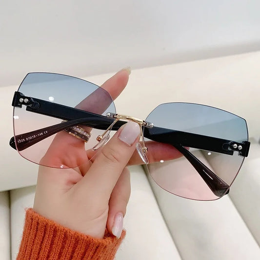 Sunglasses for Women New Fashion Rimless Eyeglasses Gradient Sunglasses Lady Vintage Classic Fashion Eyewear
