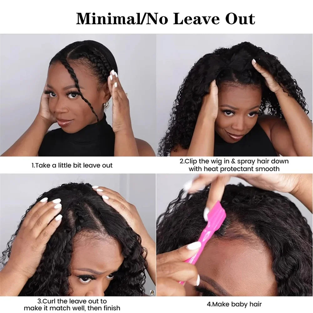 Water Wave V Part Wig Human Hair No Leave Out Curly V Part Human Hair Wigs For Women 180% Brazilian Curly Machine Made Wig