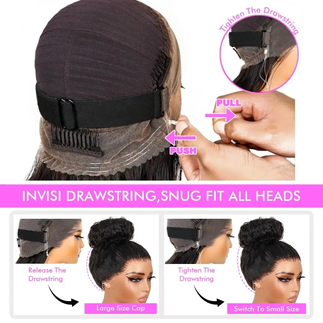30 Inch Black Human Hair Drawstring Snug Water Wig Glueless 250 Density Hd Invisi Strap 360 Full Lace Frontal Kinky Curly Wig