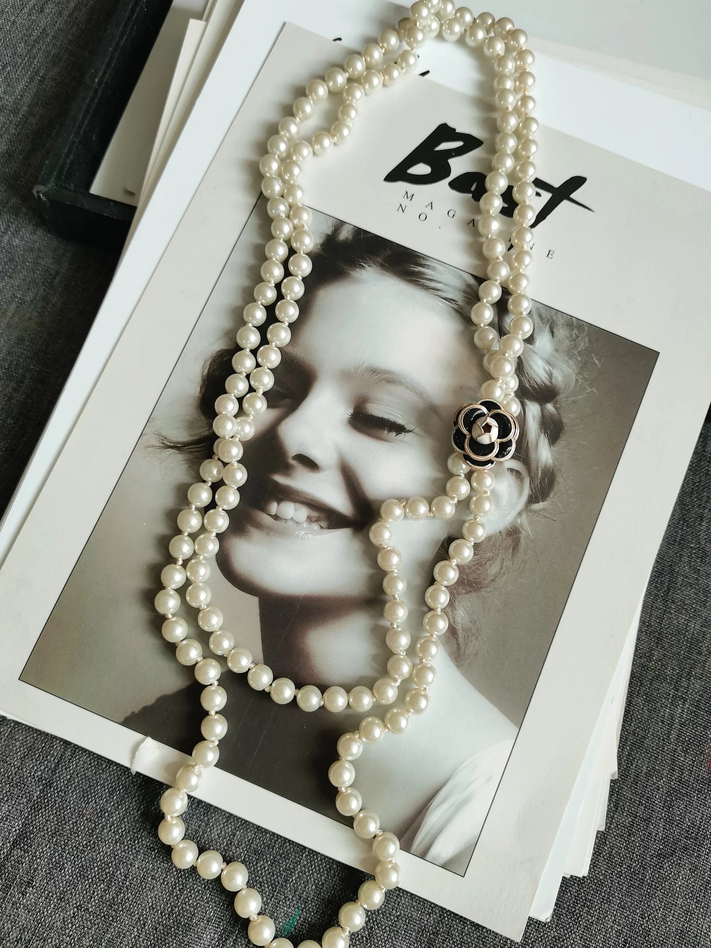 Trendy Elegant Camellia Long Layered Pearls Necklaces Jewelry