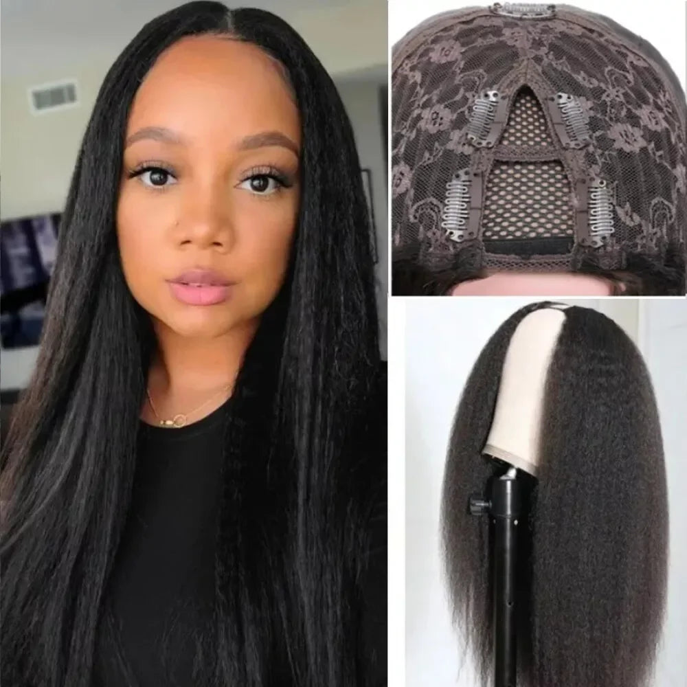 Kinky Straight Human Hair Wig V Part Wig Human Hair For Women U Part No Leave Out V Shape Brazilian Wig Without Glue Half Wigs