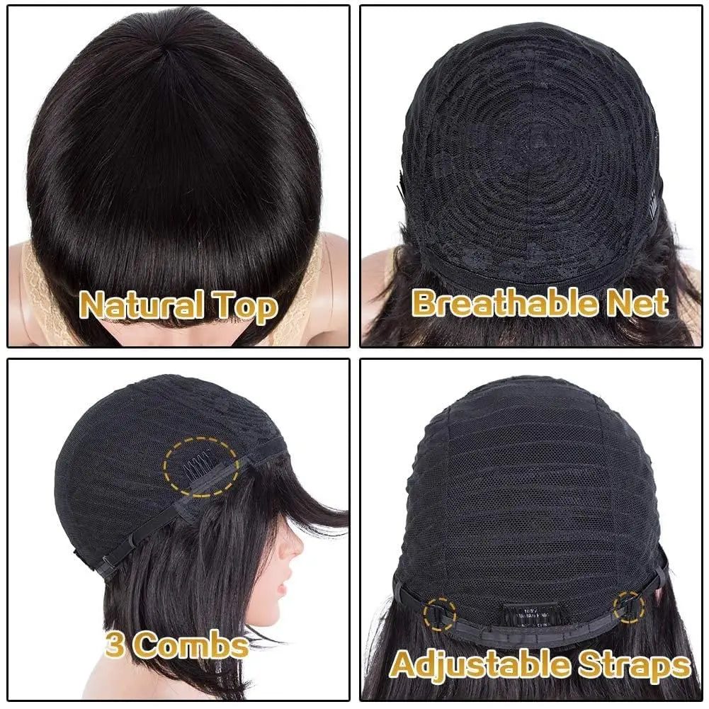 Peruvian Human Hair Wig With Bangs 32 inch Body Wave Hair Wigs For Women Natural Black Machine Made Loose Wave Long Hair Wig