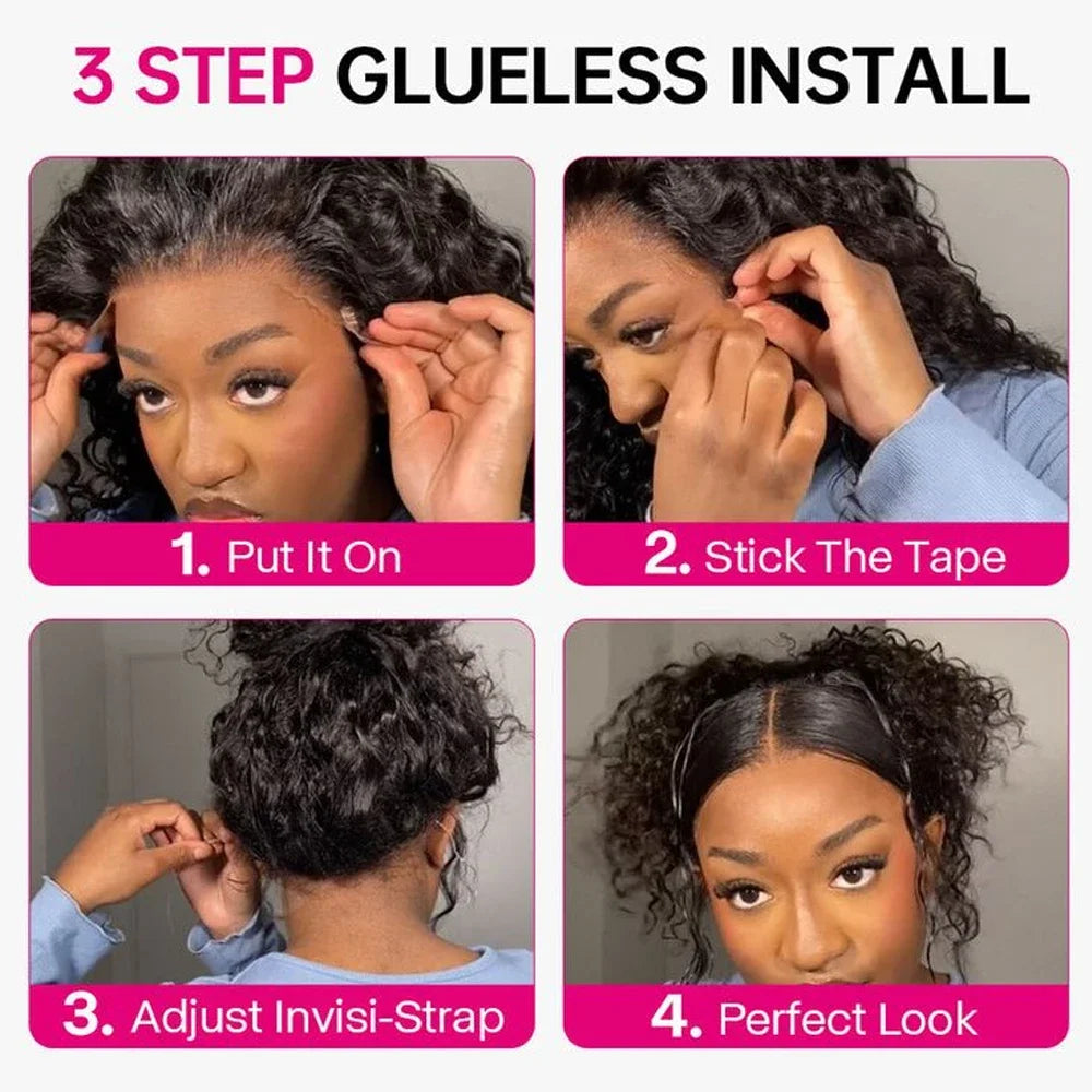 30 Inch Black Human Hair Drawstring Snug Water Wig Glueless 250 Density Hd Invisi Strap 360 Full Lace Frontal Kinky Curly Wig