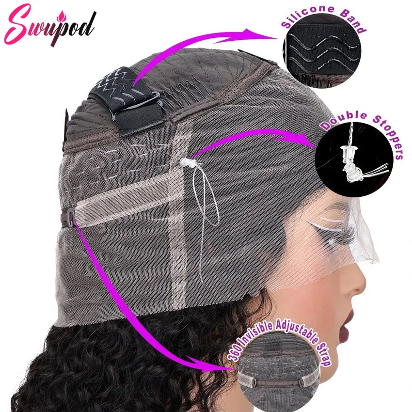30 Inch Black Human Hair Drawstring Snug Water Wig Glueless 250 Density Hd Invisi Strap 360 Full Lace Frontal Kinky Curly Wig