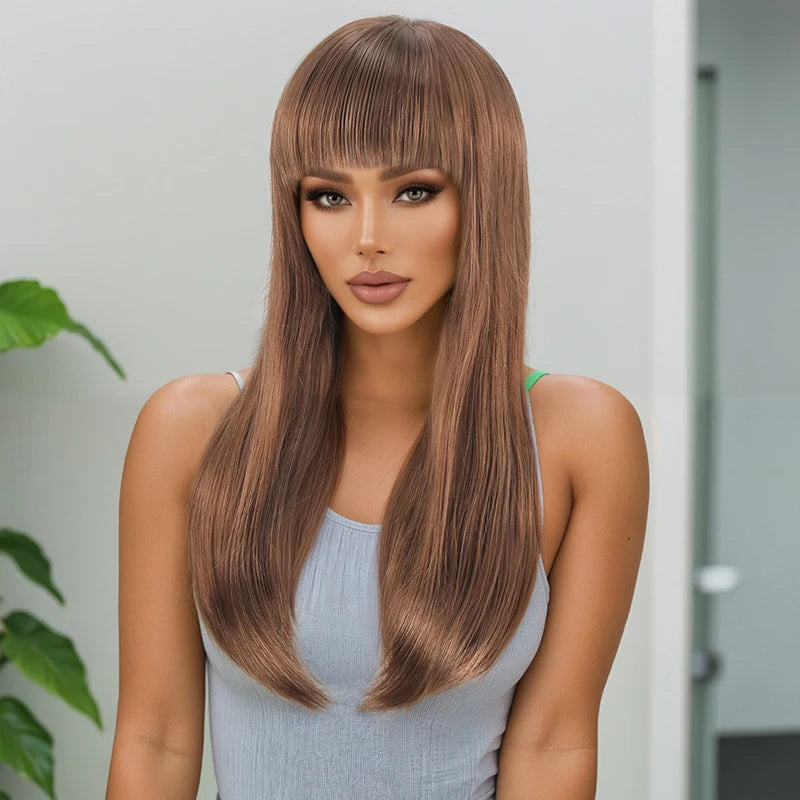 Wig for women natural long straight hair full head loose netizen gradient silver full headpiece new simulation synthetic wig