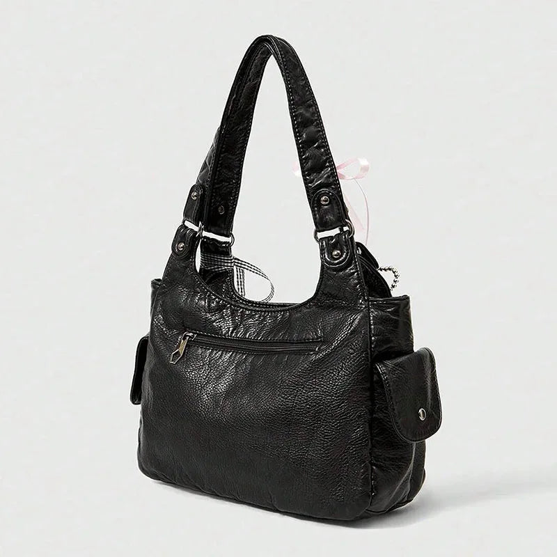 Fashionable handbag with bow pendant, niche design, large capacity women's armpit bag, suitable for commuting to work, shopping,