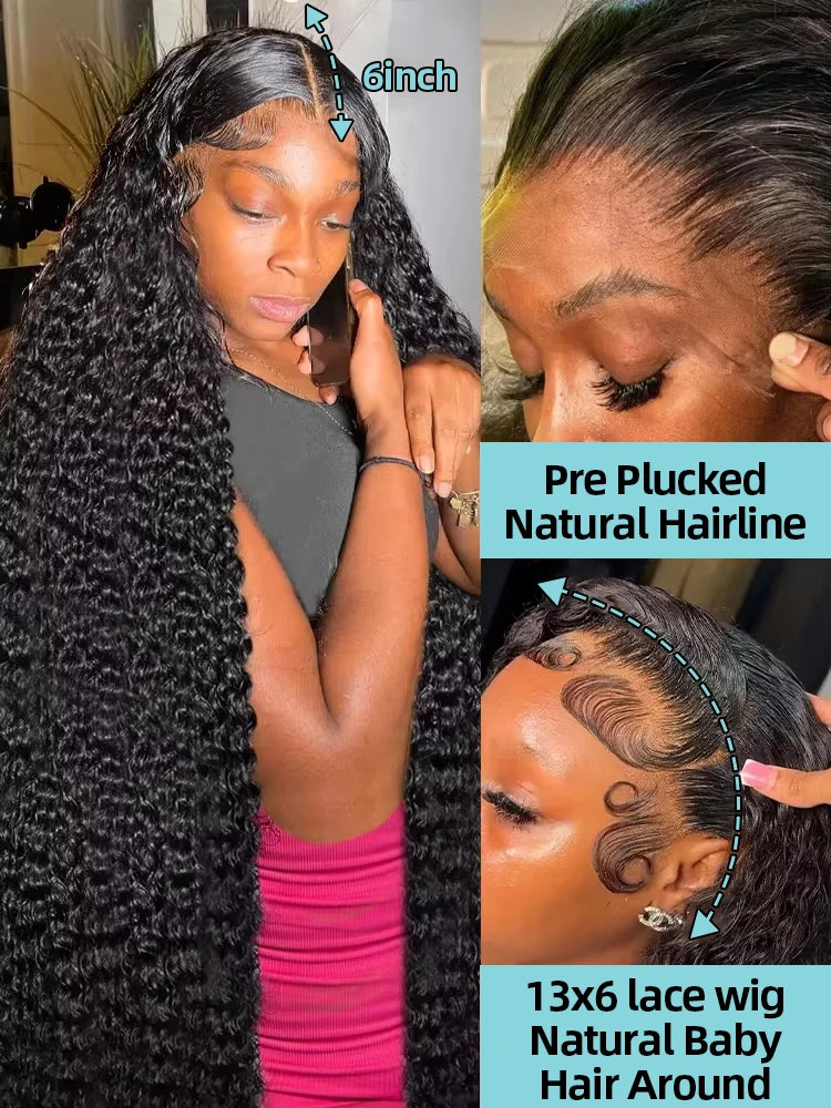 30 Inch HD Transparent 13x6 Water Curly Lace Frontal Human Hair Wigs 200% Brazilian Deep Wave 13x4 Lace Front Wig For Women