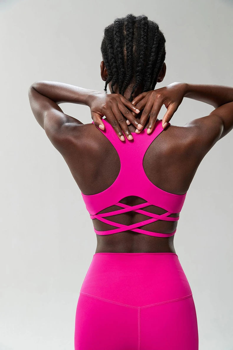 Women Fitness Yoga Bra Buttery Soft Gathered Push Up Sports Underwear High Imapact Gym Crop Top Breathable Workout Clothes