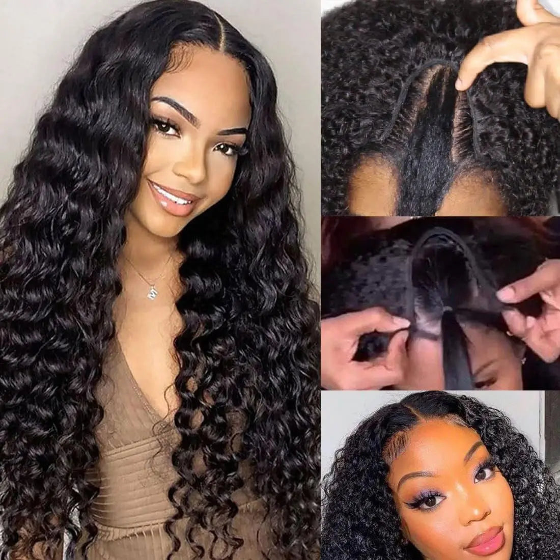Water Wave V Part Wig Human Hair No Leave Out Curly V Part Human Hair Wigs For Women 180% Brazilian Curly Machine Made Wig