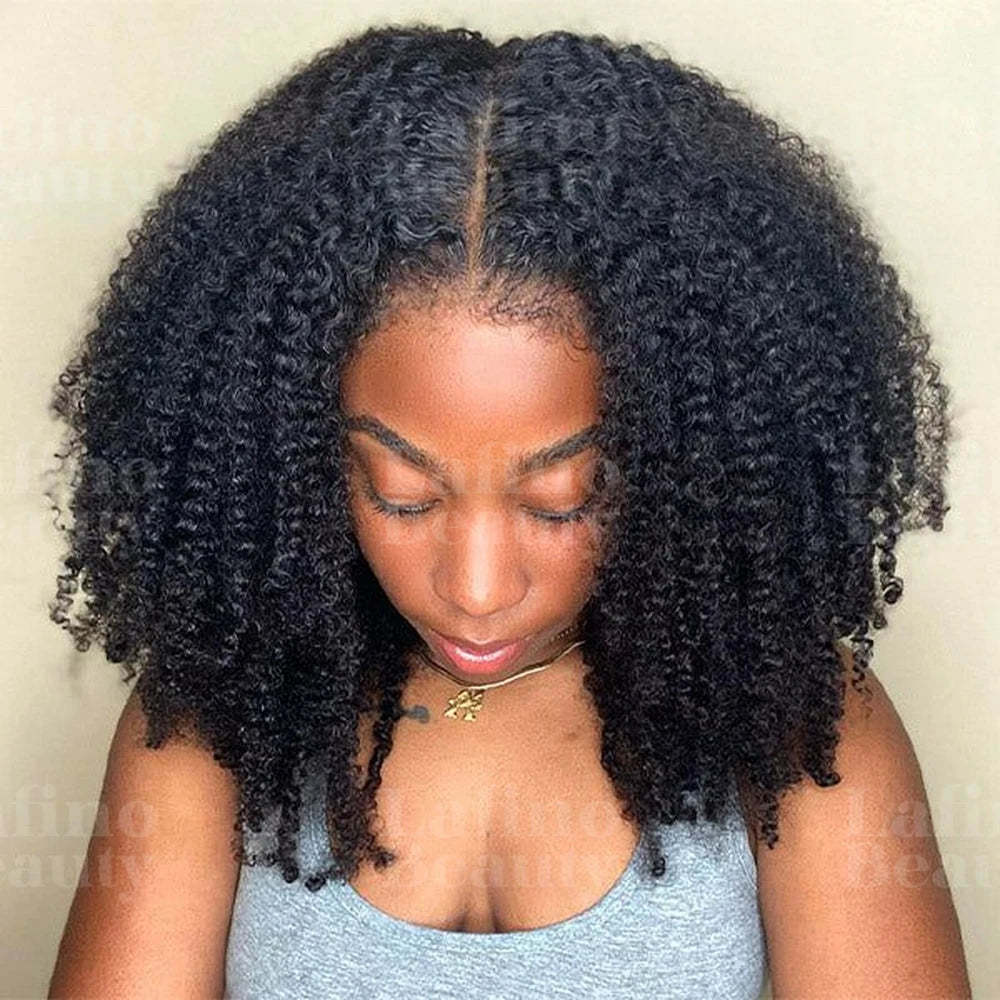 Glueless Kinky Curly V Part Wig Human Hair No Lace Wig Deep Wave Frontal Wig Water Wave Human Hair Wig Brazilian Hair For Women