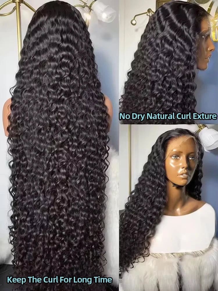 30 Inch HD Transparent 13x6 Water Curly Lace Frontal Human Hair Wigs 200% Brazilian Deep Wave 13x4 Lace Front Wig For Women