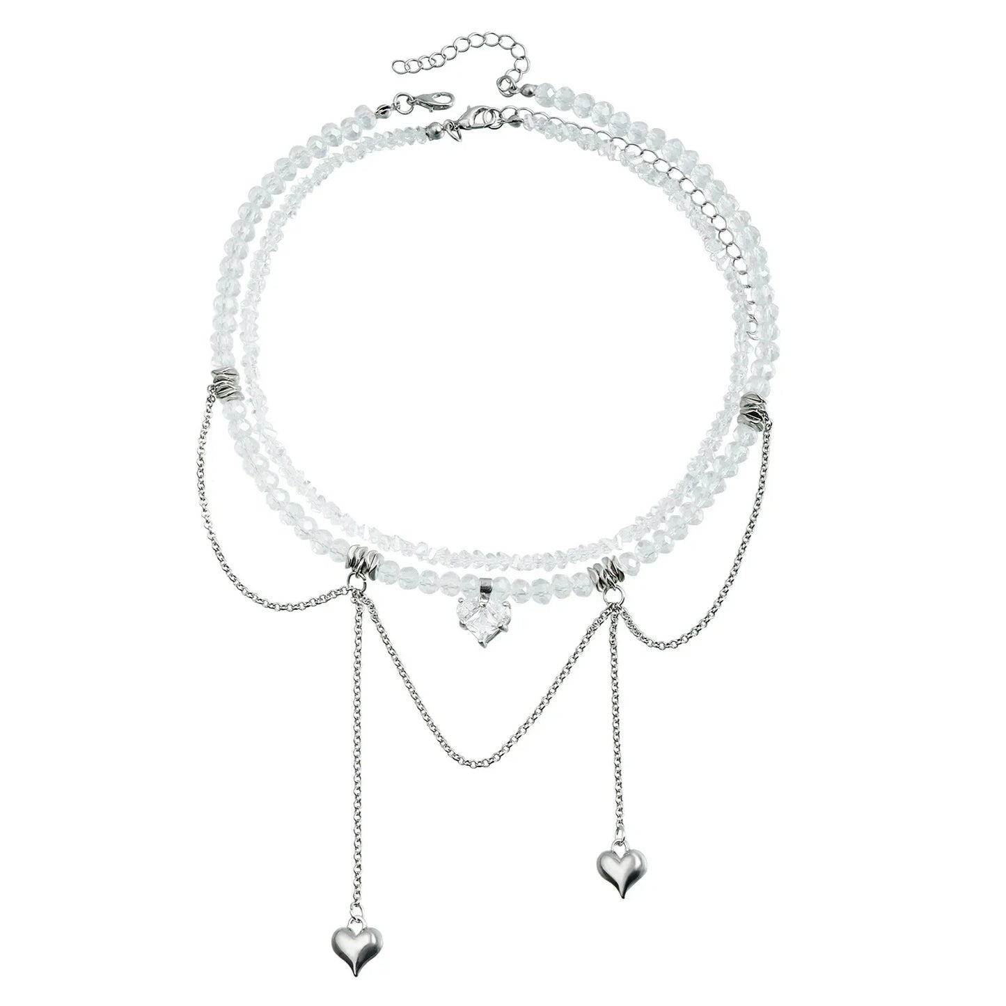 Layered Necklaces Heart Pendant Chain Jewellery Women Y2k Choker Glass Neck Collier Colar Feminino Cadenas Para Mujer for Girls