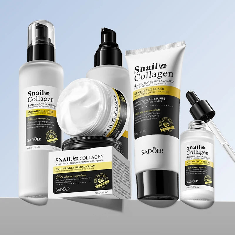 SADOER Snail Collagen Cleanser Face Cream Serum Toner Lotion Whitening Moisturizing Nourishing Serum Firming Lifting Skin Care
