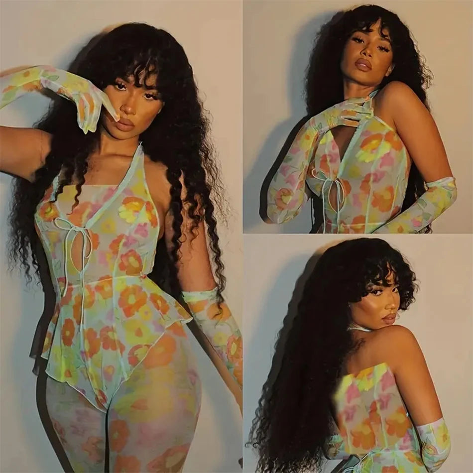 Long Curly Wig with Bangs Human Hair Full Machine Made Wear and Go Glueless Wig Water Wave Wigs with Bangs for Black Women 180%