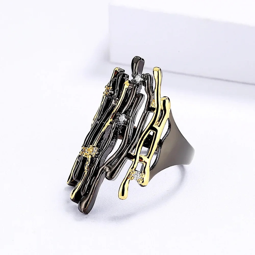 Rings for Women Geometric Hollow Irregular Branch Shape Women's Jewelry Fashion Party Gift Black Gold Color Accessories