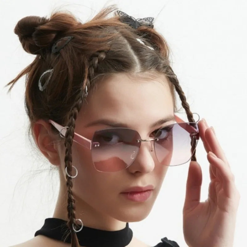 Sunglasses for Women New Fashion Rimless Eyeglasses Gradient Sunglasses Lady Vintage Classic Fashion Eyewear