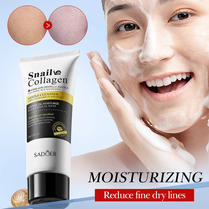 SADOER Snail Collagen Cleanser Face Cream Serum Toner Lotion Whitening Moisturizing Nourishing Serum Firming Lifting Skin Care