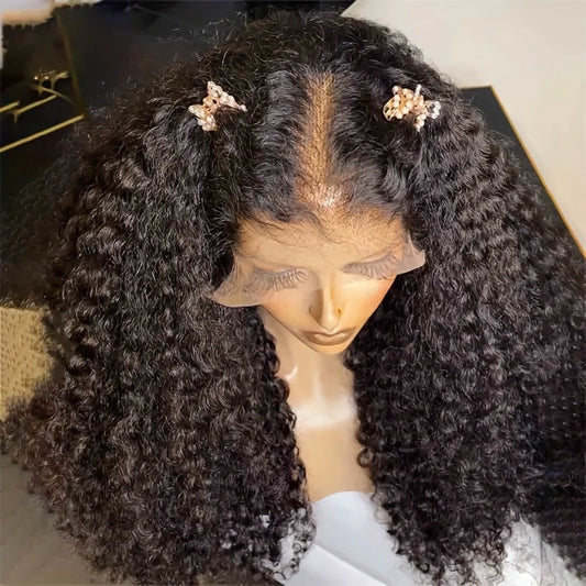 Long Kinky Curly Human Hair 30inch Natural Black 13x6 HD Lace Front Wigs Brazilian Free Part Pre plucked with Baby Hair Glueless