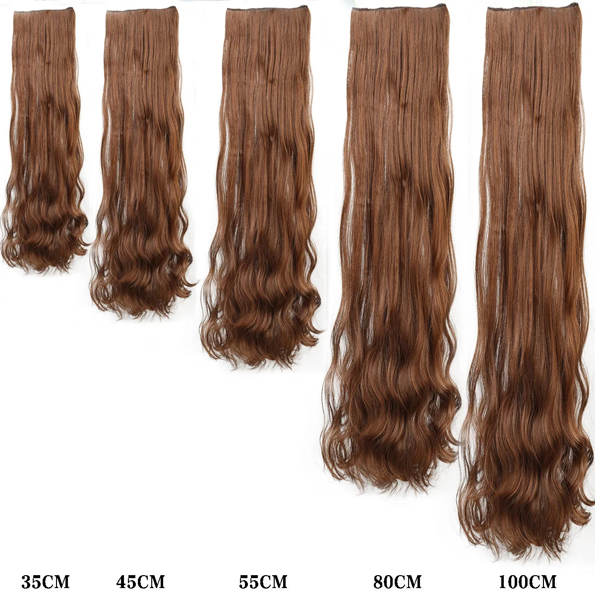 14-40 Inch Long Curly Hair Synthetic Wig Extension Clip Hair Big Wave 5 Clips Invisible Seamless Heat-Resistant Women's