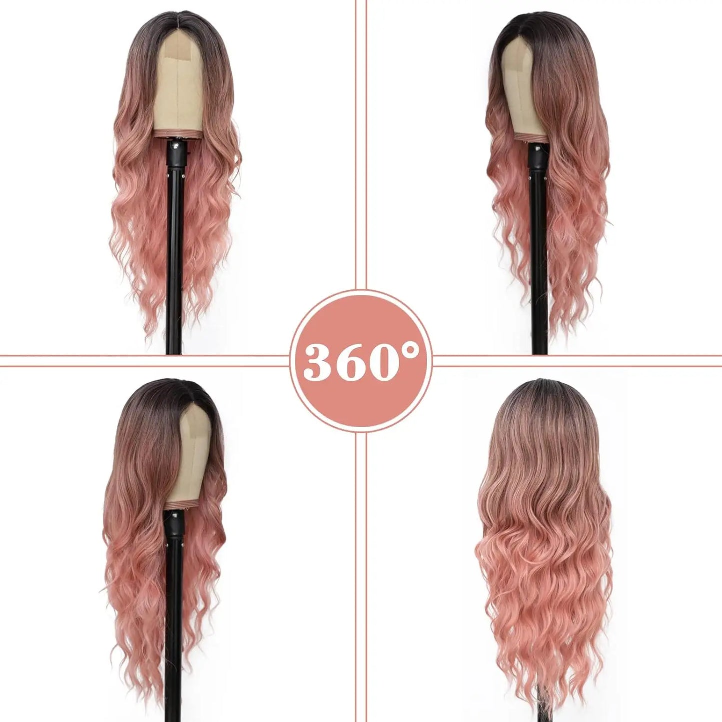 28 Inch Synthetic Hair Wig Long Lace Ombre Blonde Pink Curly Wavy for Women Girl Middle Part Machine Made Daily Party Dating