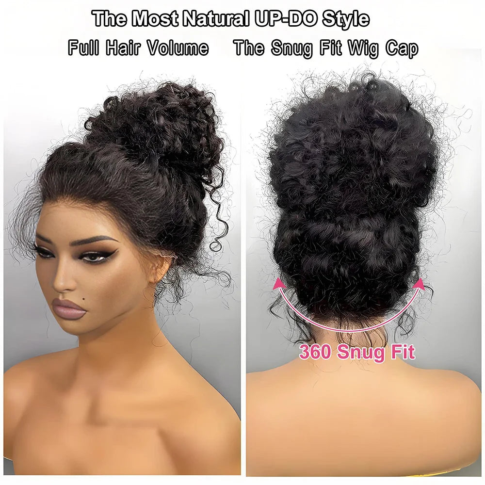 30 Inch Black Human Hair Drawstring Snug Water Wig Glueless 250 Density Hd Invisi Strap 360 Full Lace Frontal Kinky Curly Wig