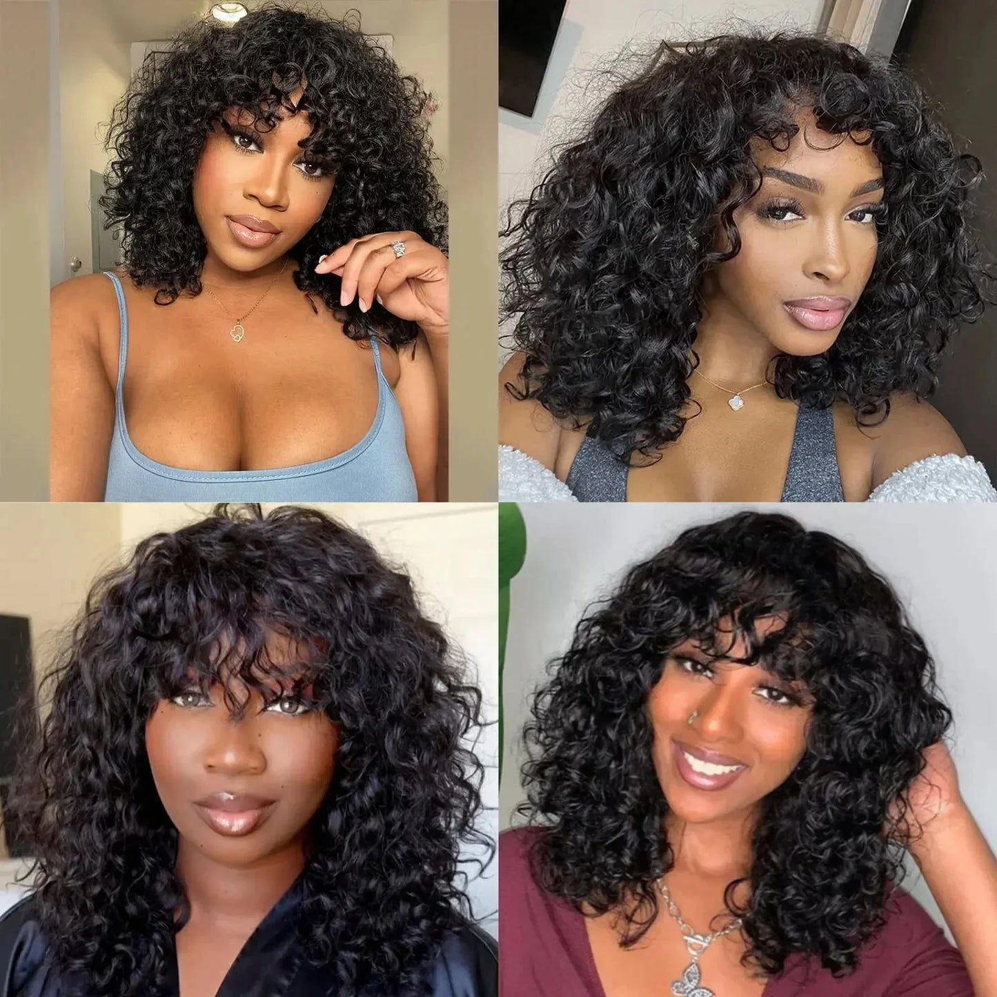 Water Wave Wigs For Women 100 humain hair Deep Curly Wig With Bangs Perruque Cheveux Humain Full Machine Made Wigs Sale
