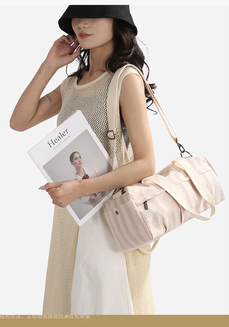 Women's Handbag Fashionable  Lightweight Women's Canvas  Bags with Checked Fabric Large Capacity for Single Shoulder Bag