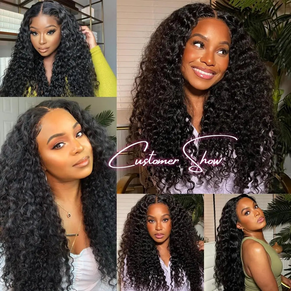 Water Wave V Part Wig Human Hair No Leave Out Curly V Part Human Hair Wigs For Women 180% Brazilian Curly Machine Made Wig