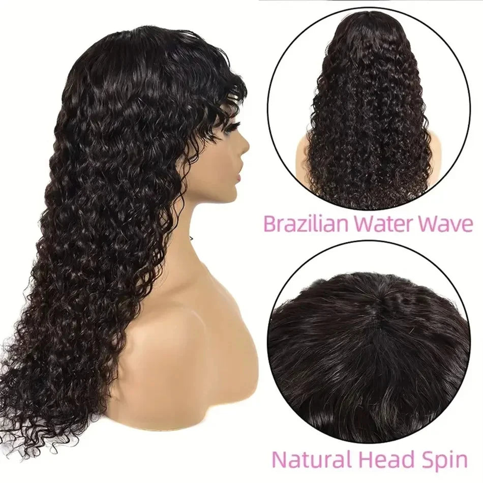 Water Wave Wigs For Women 100 humain hair Deep Curly Wig With Bangs Perruque Cheveux Humain Full Machine Made Wigs Sale