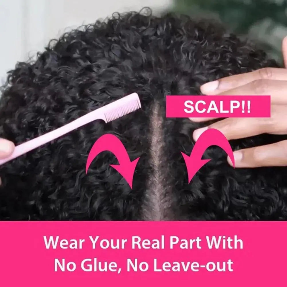 Water Wave V Part Wig Human Hair No Leave Out Curly V Part Human Hair Wigs For Women 180% Brazilian Curly Machine Made Wig
