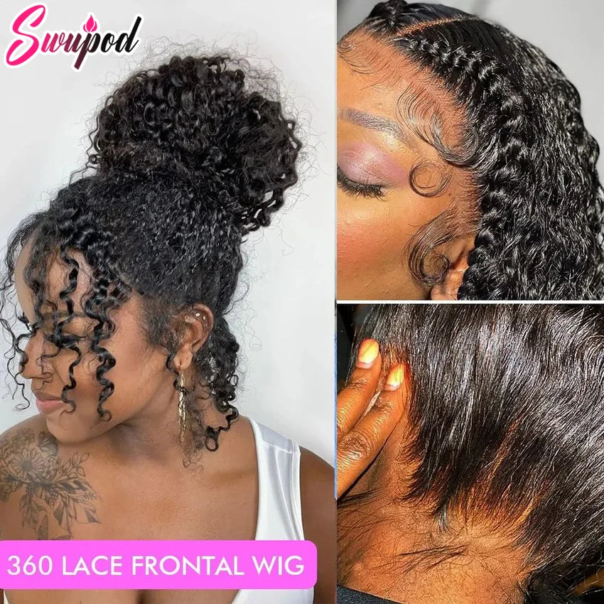 30 Inch Black Human Hair Drawstring Snug Water Wig Glueless 250 Density Hd Invisi Strap 360 Full Lace Frontal Kinky Curly Wig