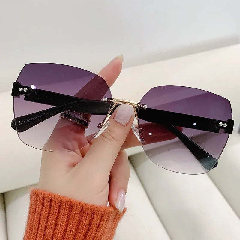 Sunglasses for Women New Fashion Rimless Eyeglasses Gradient Sunglasses Lady Vintage Classic Fashion Eyewear