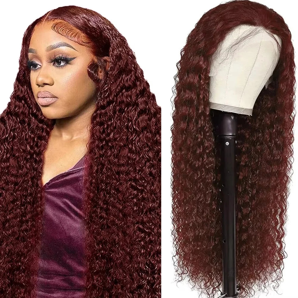 36 Inches  Curly Wigs 13×6  Lace Front Human Hair Wig Reddish Brown  Glueless Wigs Human Hair Water Wave Human Hair Wigs