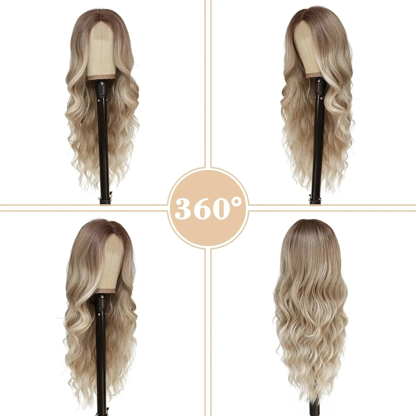 28 Inch Synthetic Hair Wig Long Lace Ombre Blonde Pink Curly Wavy for Women Girl Middle Part Machine Made Daily Party Dating