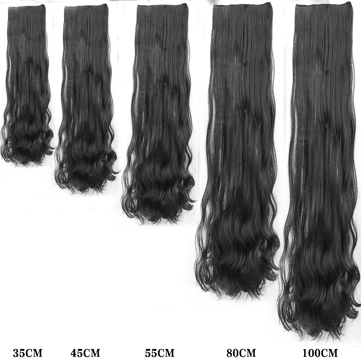 14-40 Inch Long Curly Hair Synthetic Wig Extension Clip Hair Big Wave 5 Clips Invisible Seamless Heat-Resistant Women's