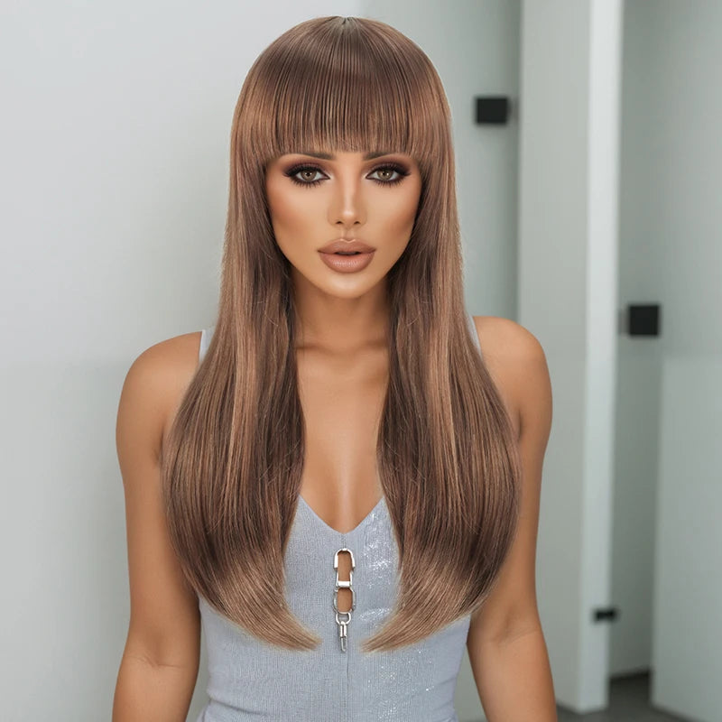 Wig for women natural long straight hair full head loose netizen gradient silver full headpiece new simulation synthetic wig