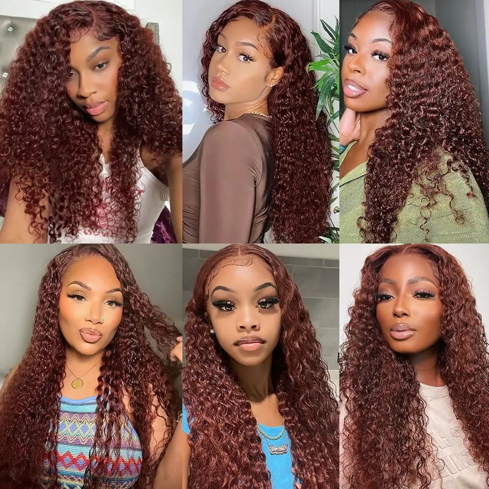 36 Inches  Curly Wigs 13×6  Lace Front Human Hair Wig Reddish Brown  Glueless Wigs Human Hair Water Wave Human Hair Wigs