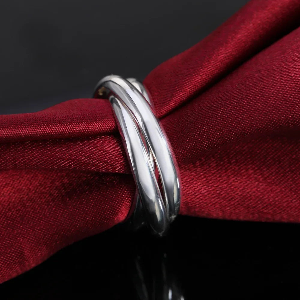 925 Sterling Silver Rings For Women Simple three circles size 5/6/7/8/9/10 Fashion Party Gifts Girl student Charm Jewelry