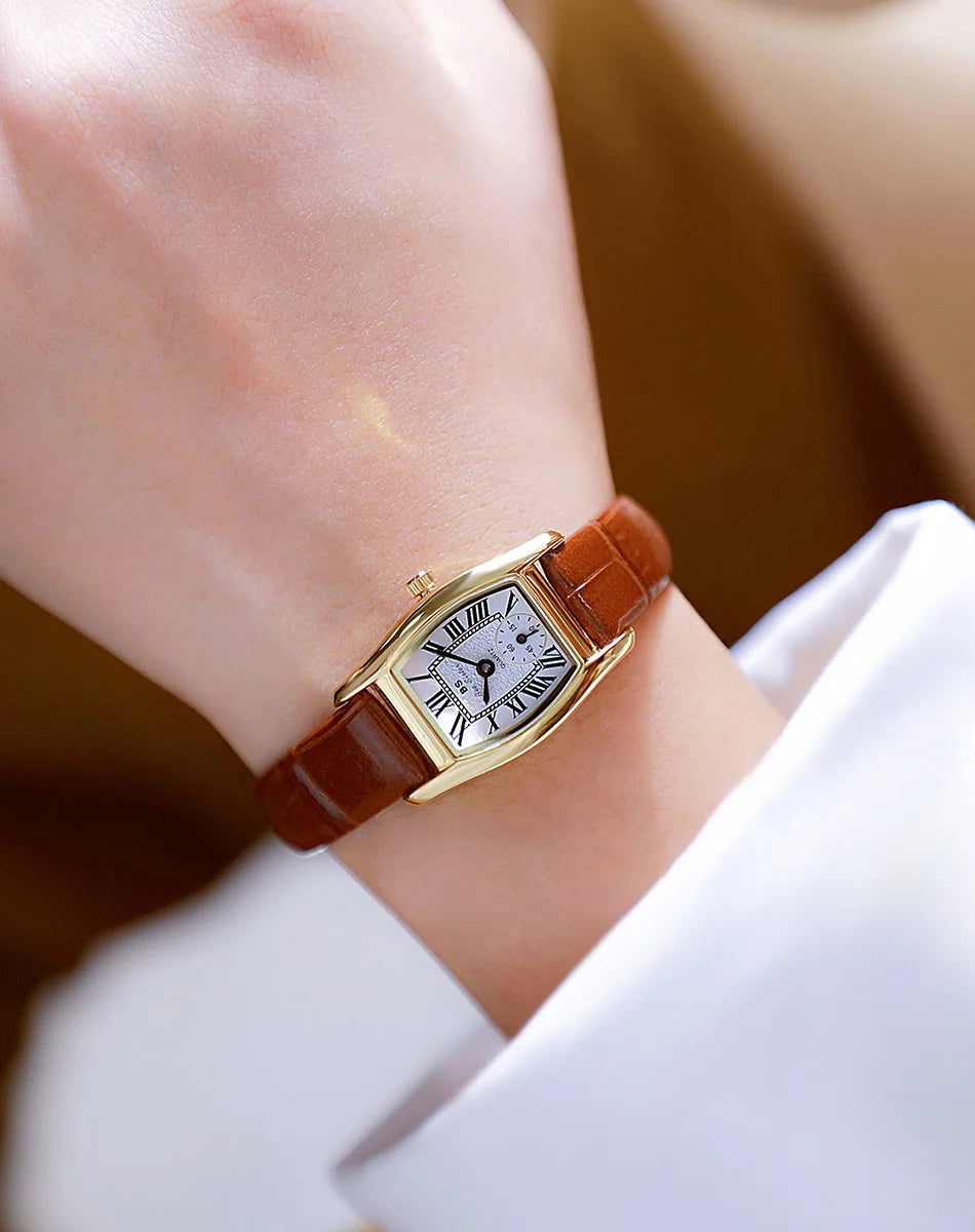 Watches For Women Elegant Vintage Rectangle Ladies Watch With Brown Small Leather Fashion Golden Quartz Women's Wristwatch 2025