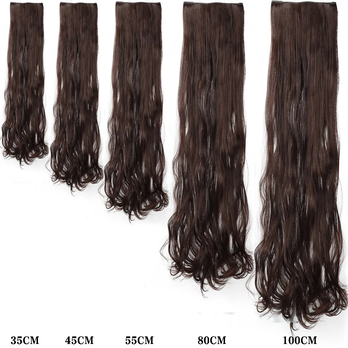 14-40 Inch Long Curly Hair Synthetic Wig Extension Clip Hair Big Wave 5 Clips Invisible Seamless Heat-Resistant Women's