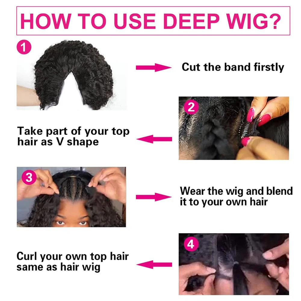 Water Wave V Part Wig Human Hair No Leave Out Curly V Part Human Hair Wigs For Women 180% Brazilian Curly Machine Made Wig