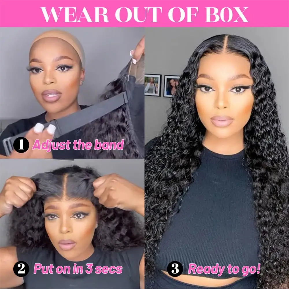 Water Wave V Part Wig Human Hair No Leave Out Curly V Part Human Hair Wigs For Women 180% Brazilian Curly Machine Made Wig