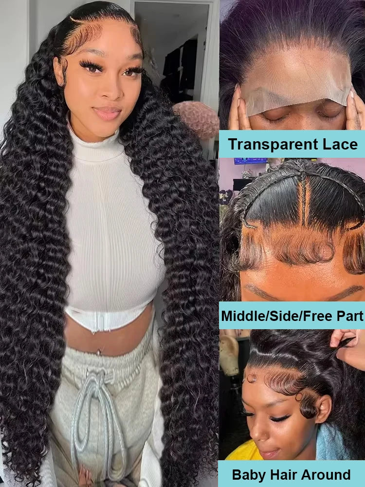 30 Inch HD Transparent 13x6 Water Curly Lace Frontal Human Hair Wigs 200% Brazilian Deep Wave 13x4 Lace Front Wig For Women