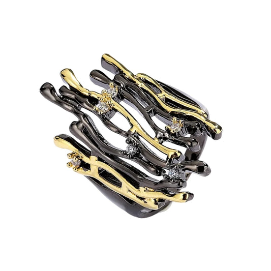 Rings for Women Geometric Hollow Irregular Branch Shape Women's Jewelry Fashion Party Gift Black Gold Color Accessories