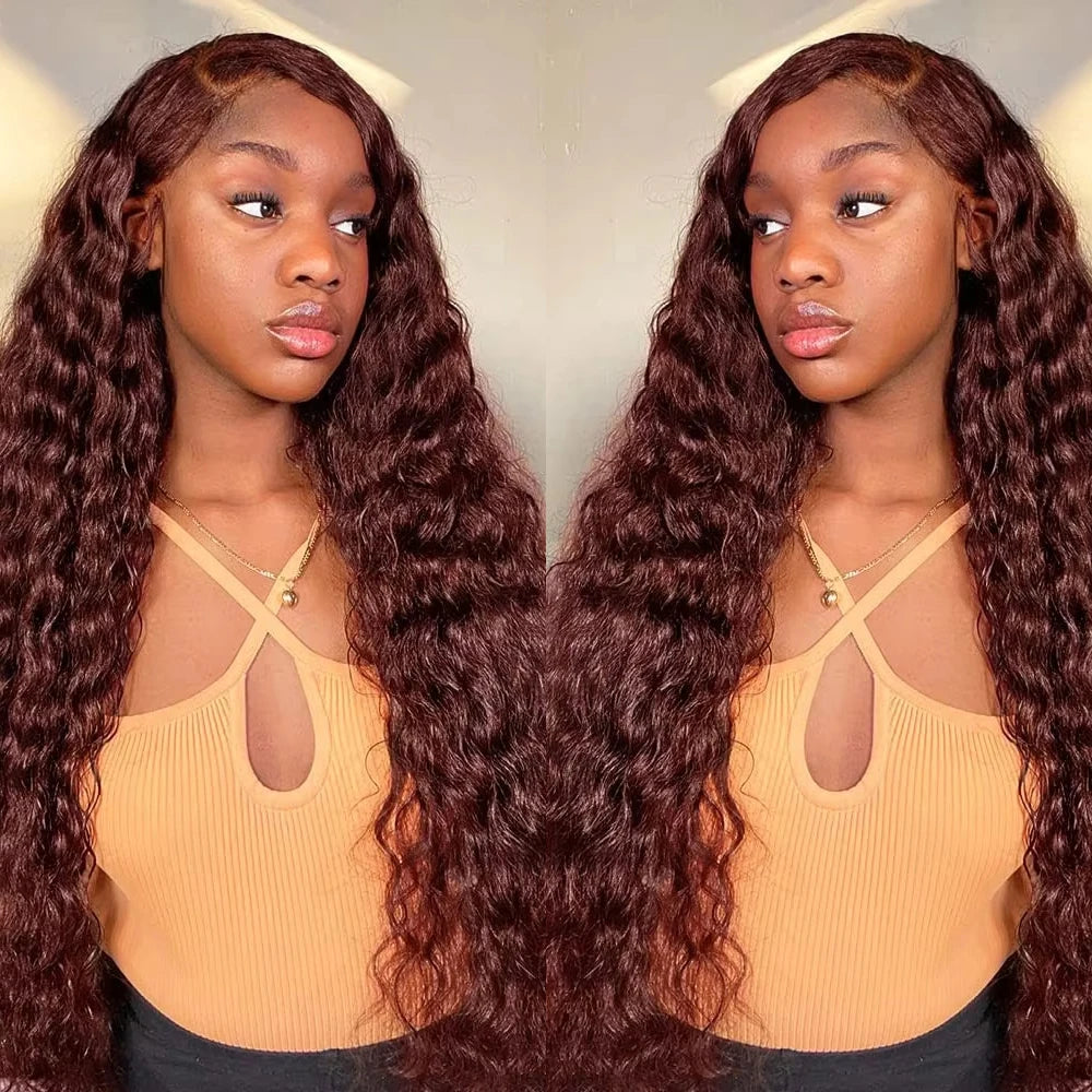 36 Inches  Curly Wigs 13×6  Lace Front Human Hair Wig Reddish Brown  Glueless Wigs Human Hair Water Wave Human Hair Wigs